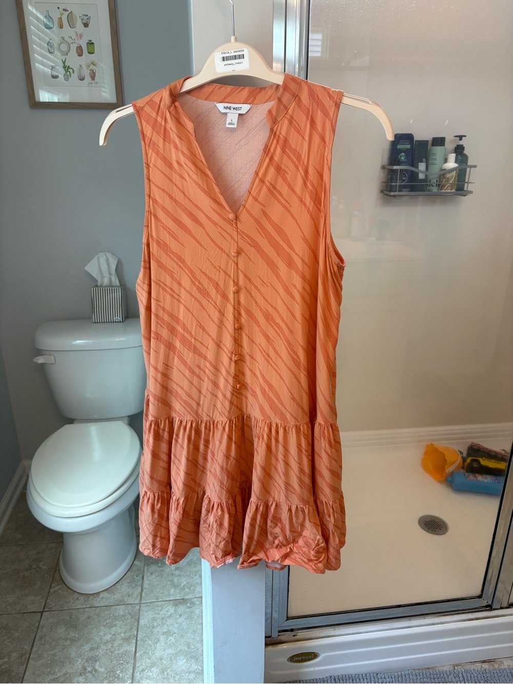 Nine West Peach-Orange Sleeveless V-Neck Dress